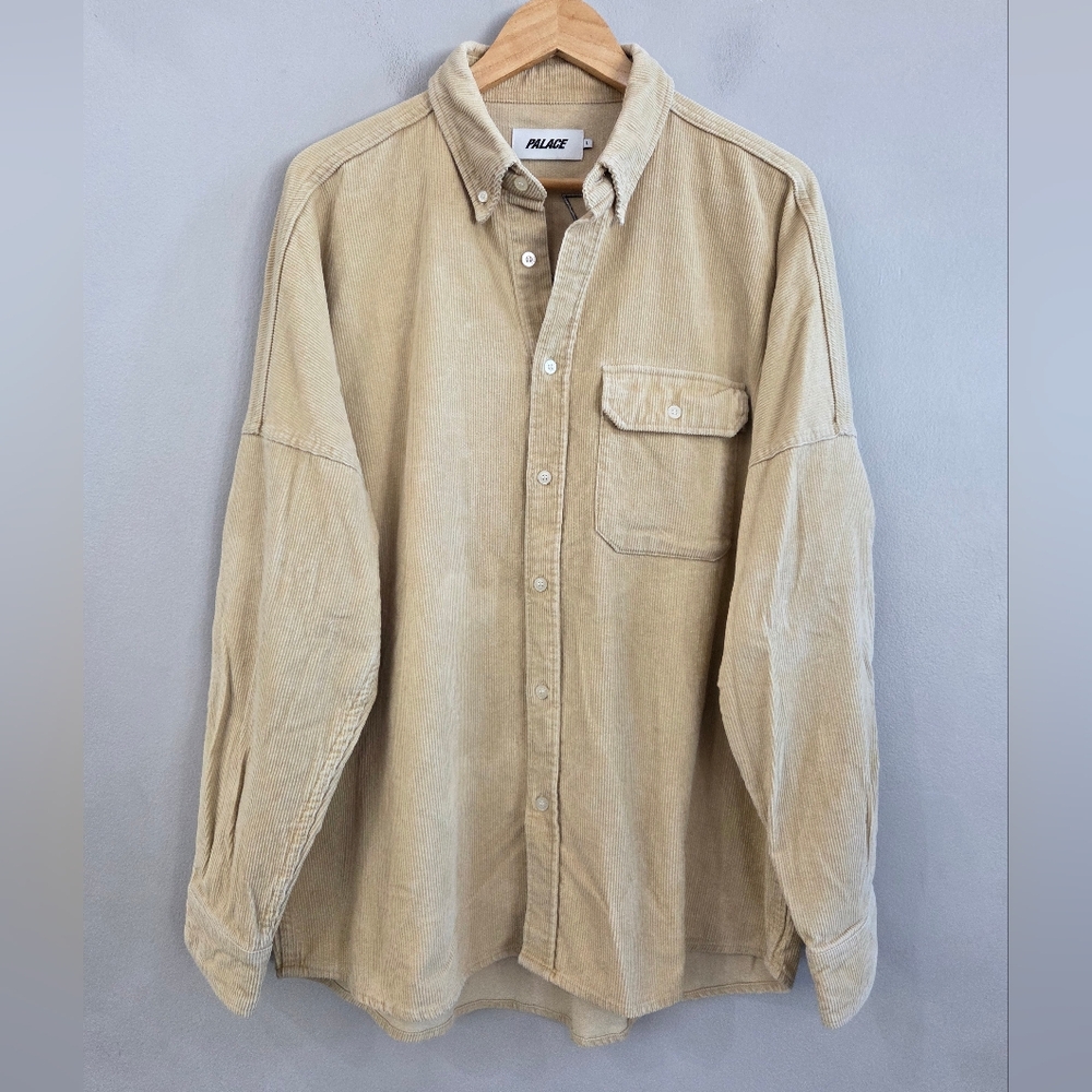 PALACE Corduroy Drop-Cord Button Shirt Beige Pocket Men's Size Large